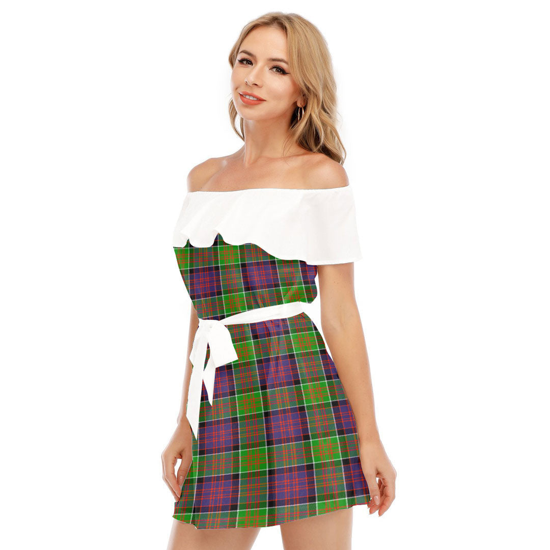 MacDonald of Clanranald Tartan Plaid Off-shoulder Dress With Ruffle