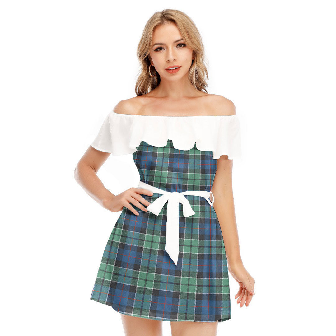 Leslie Hunting Ancient Tartan Plaid Off-shoulder Dress With Ruffle