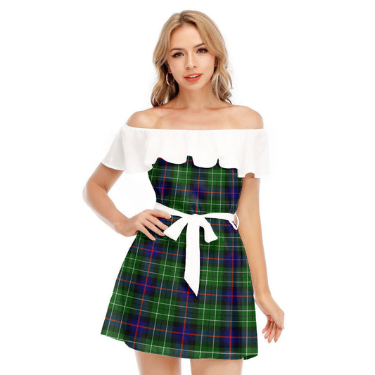 Leslie Hunting Tartan Plaid Off-shoulder Dress With Ruffle