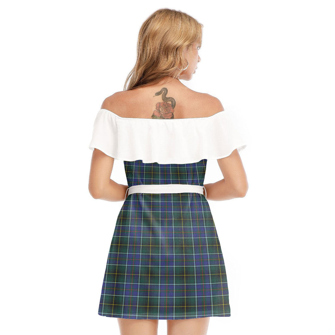 MacInnes Modern Tartan Plaid Off-shoulder Dress With Ruffle