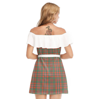 MacKinnon Ancient Tartan Plaid Off-shoulder Dress With Ruffle