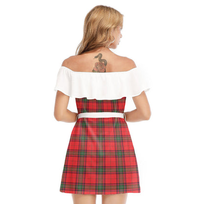 Seton Modern Tartan Plaid Off-shoulder Dress With Ruffle