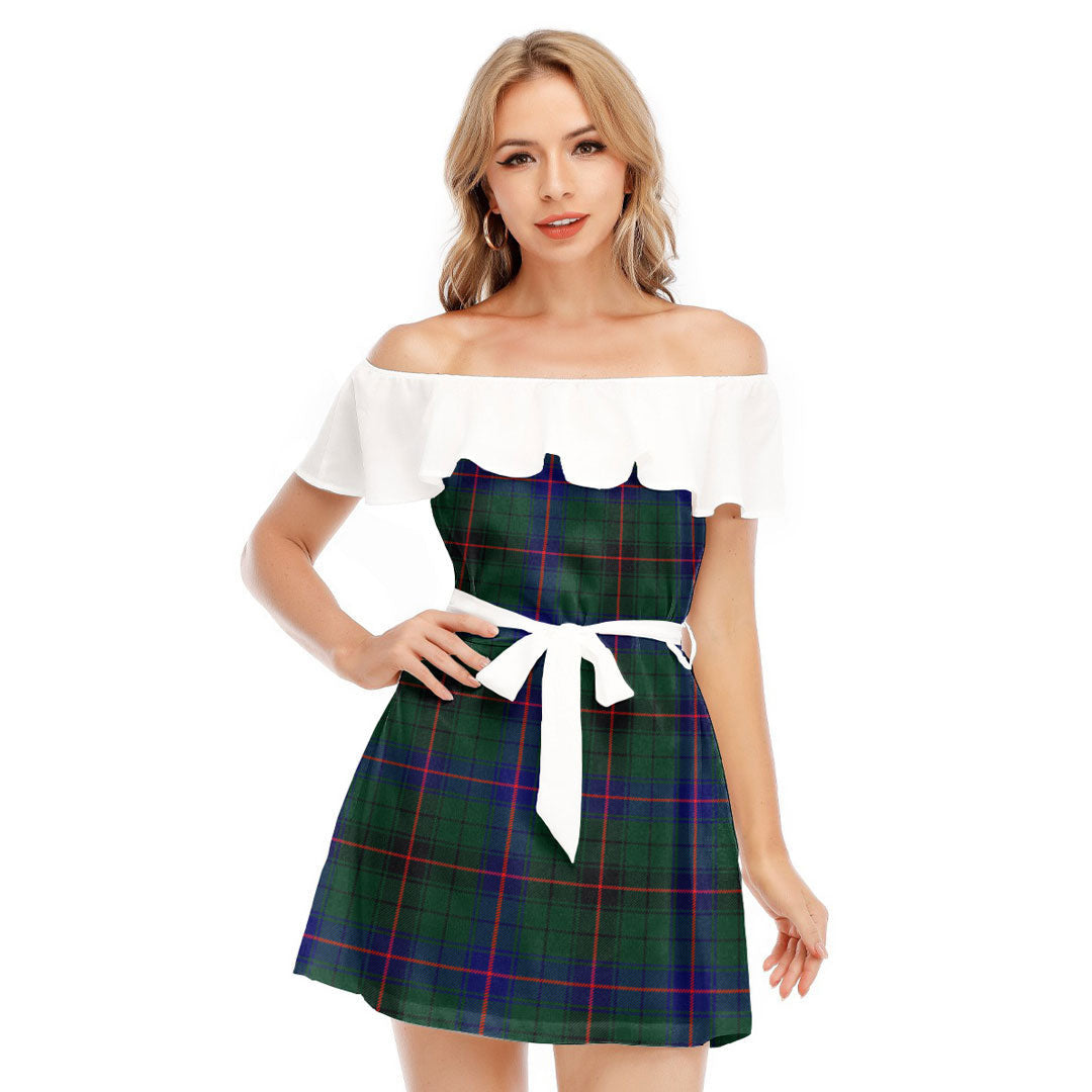 Davidson Modern Tartan Plaid Off-shoulder Dress With Ruffle