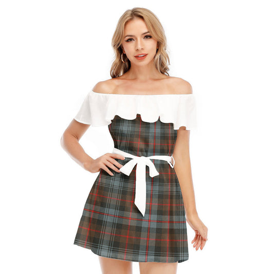 Murray of Atholl Weathered Tartan Plaid Off-shoulder Dress With Ruffle