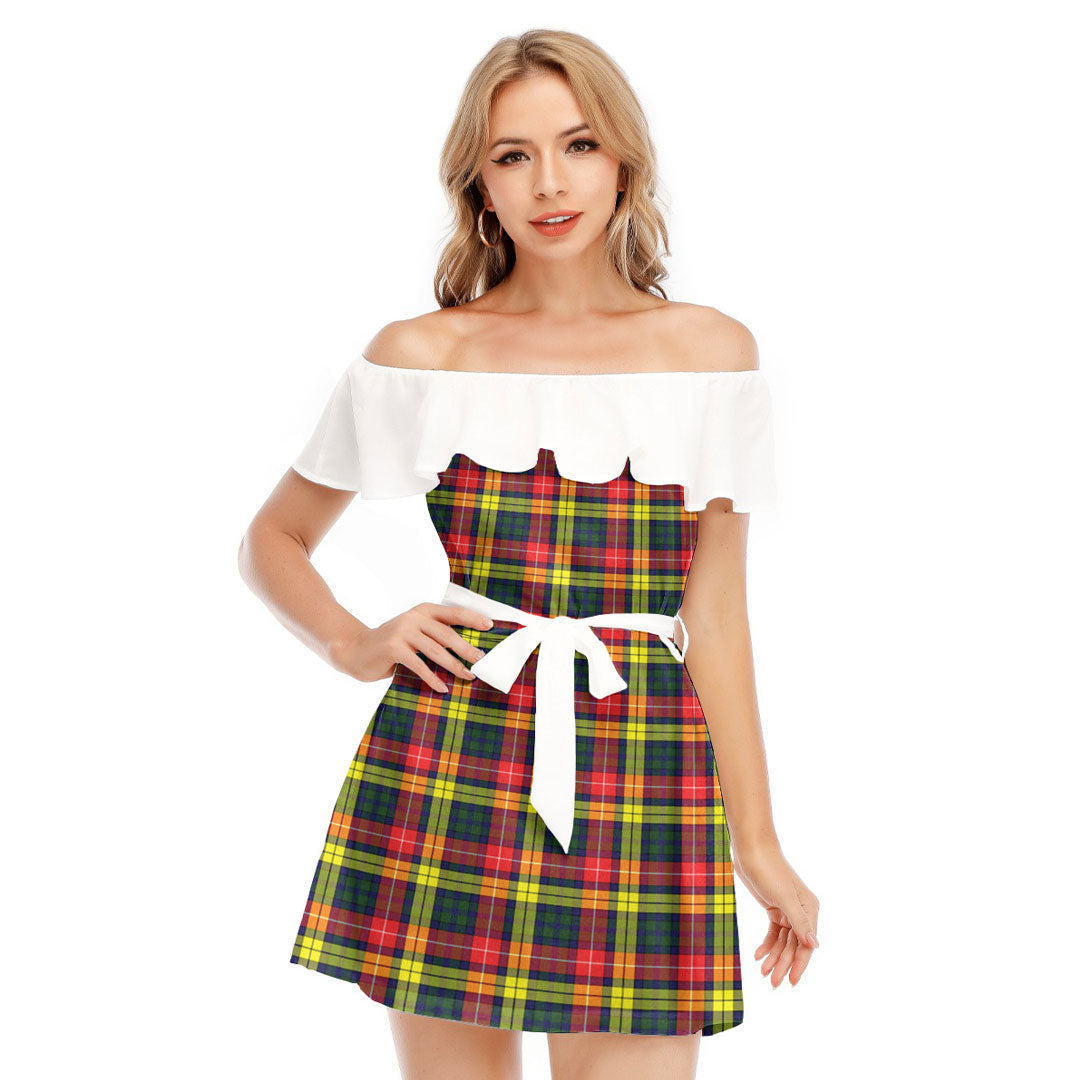 Buchanan Modern Tartan Plaid Off-shoulder Dress With Ruffle