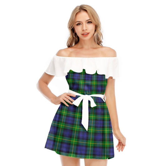 Gordon Modern Tartan Plaid Off-shoulder Dress With Ruffle