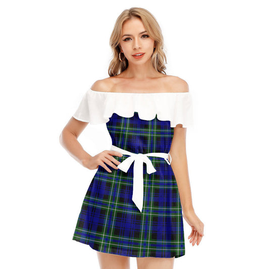 Arbuthnot Modern Tartan Plaid Off-shoulder Dress With Ruffle