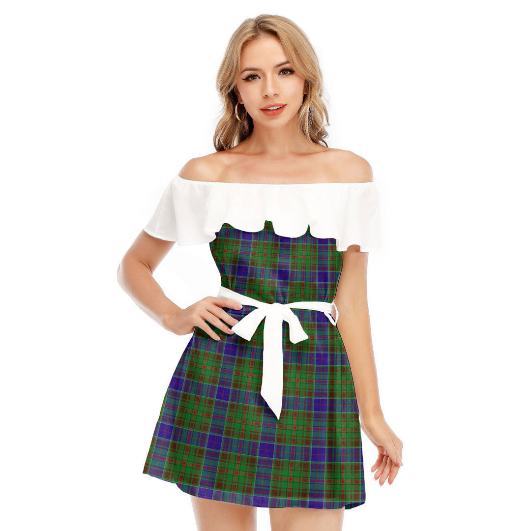Adam Tartan Plaid Off-shoulder Dress With Ruffle