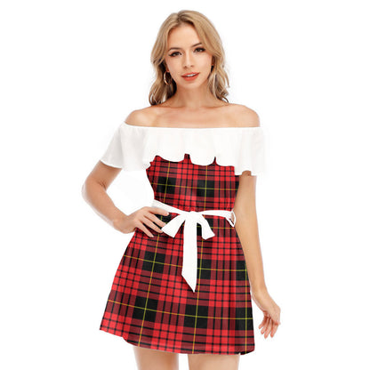 MacQueen Modern Tartan Plaid Off-shoulder Dress With Ruffle