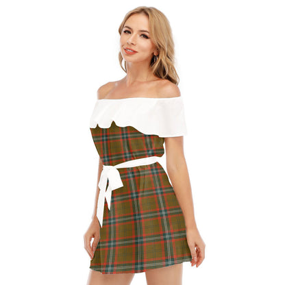 Seton Hunting Modern Tartan Plaid Off-shoulder Dress With Ruffle