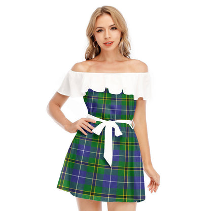 Turnbull Hunting Tartan Plaid Off-shoulder Dress With Ruffle