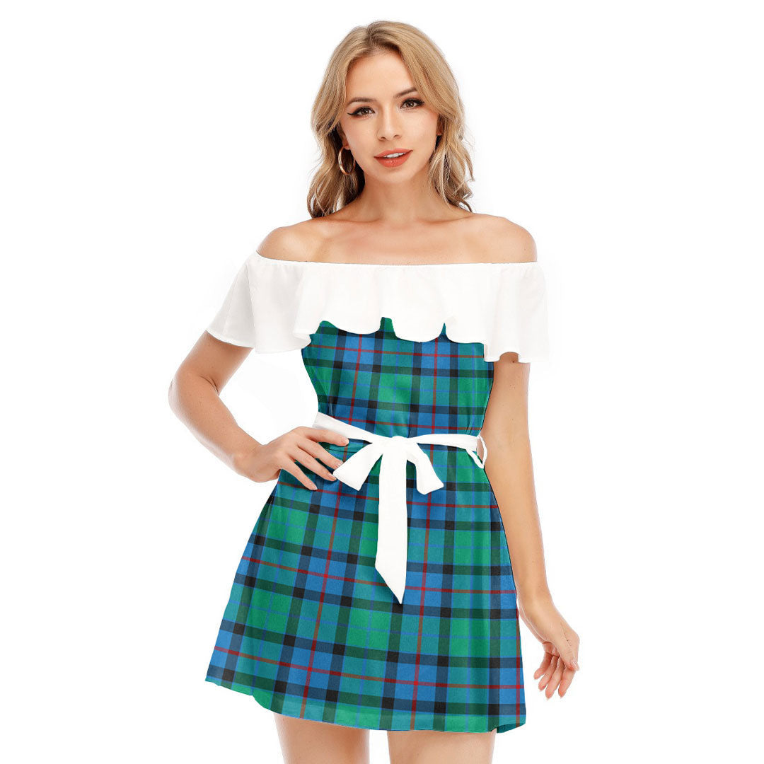 Flower Of Scotland Tartan Plaid Off-shoulder Dress With Ruffle
