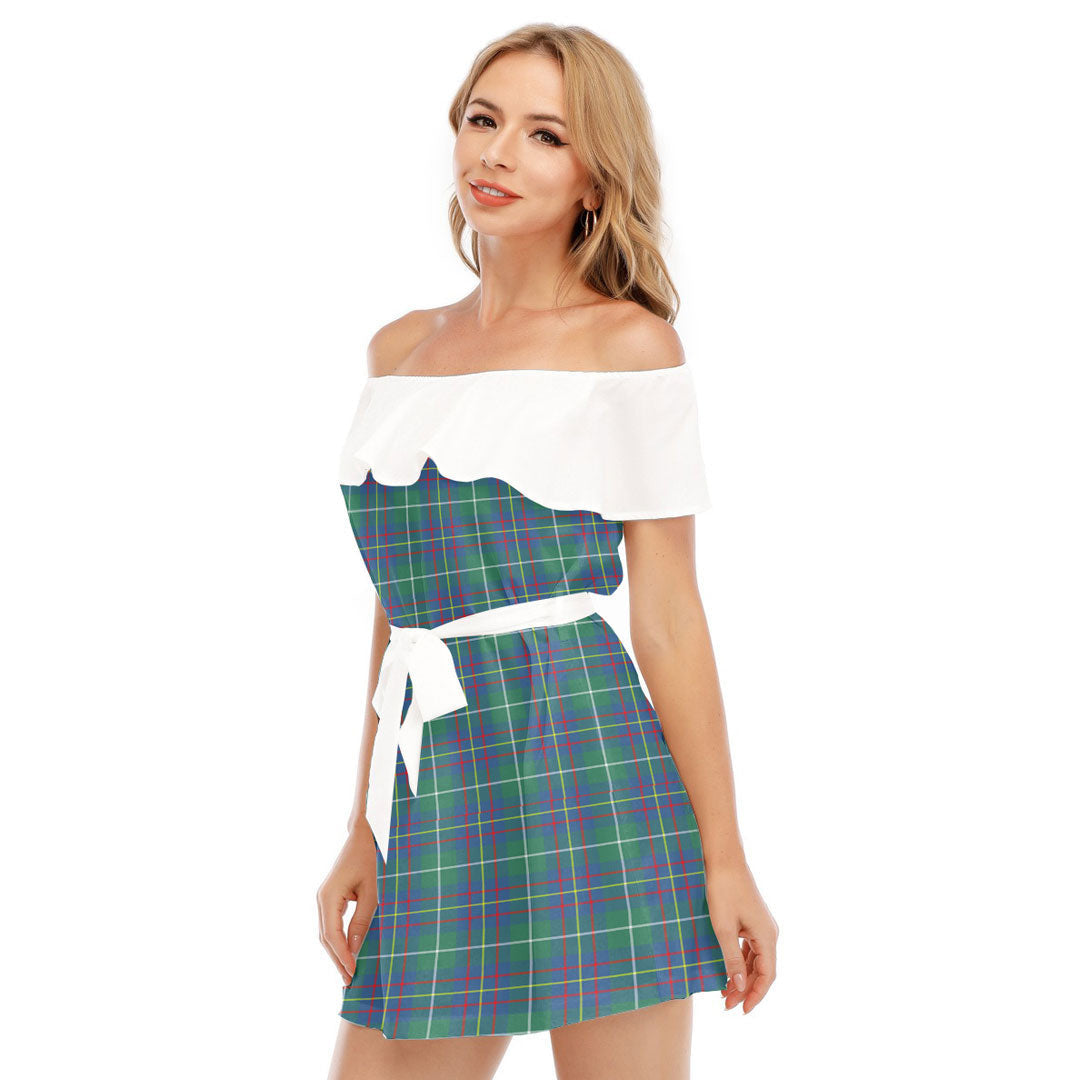 Inglis Ancient Tartan Plaid Off-shoulder Dress With Ruffle