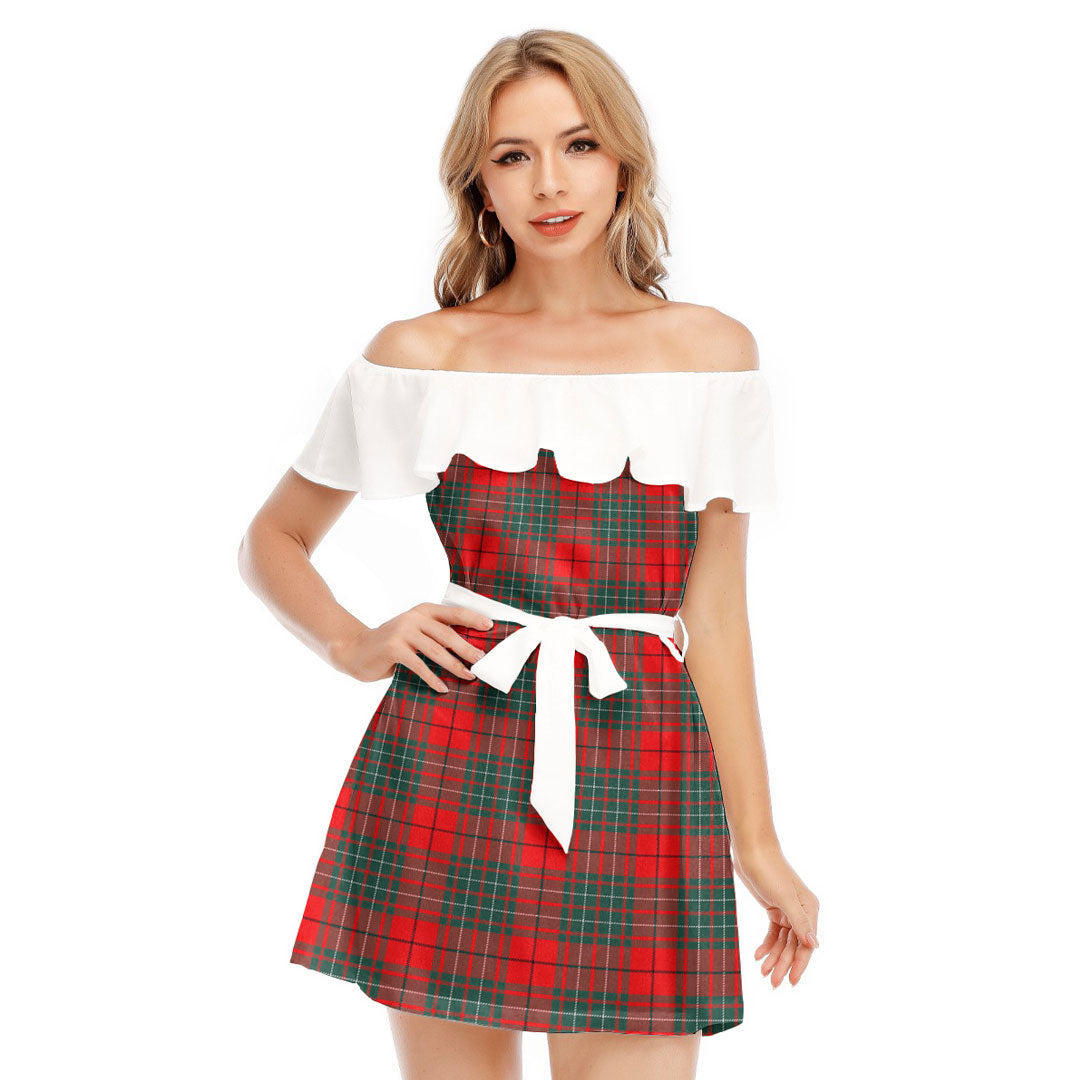 Cumming Modern Tartan Plaid Off-shoulder Dress With Ruffle