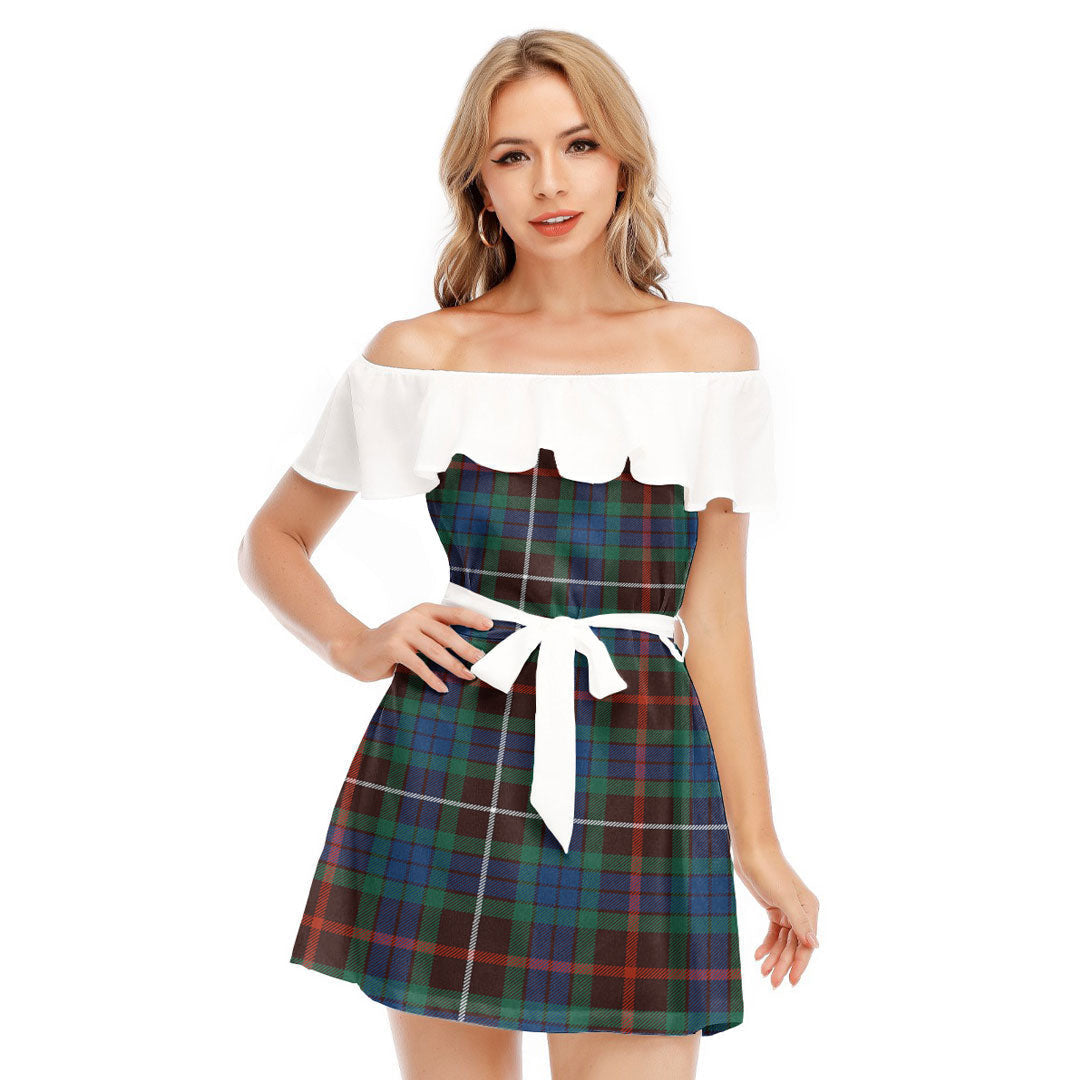 Fraser Hunting Ancient Tartan Plaid Off-shoulder Dress With Ruffle