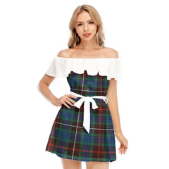 Fraser Hunting Ancient Tartan Plaid Off-shoulder Dress With Ruffle