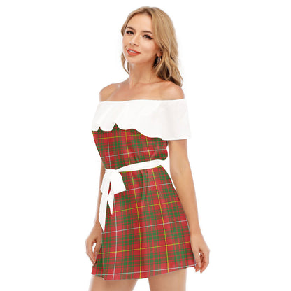 Bruce Modern Tartan Plaid Off-shoulder Dress With Ruffle