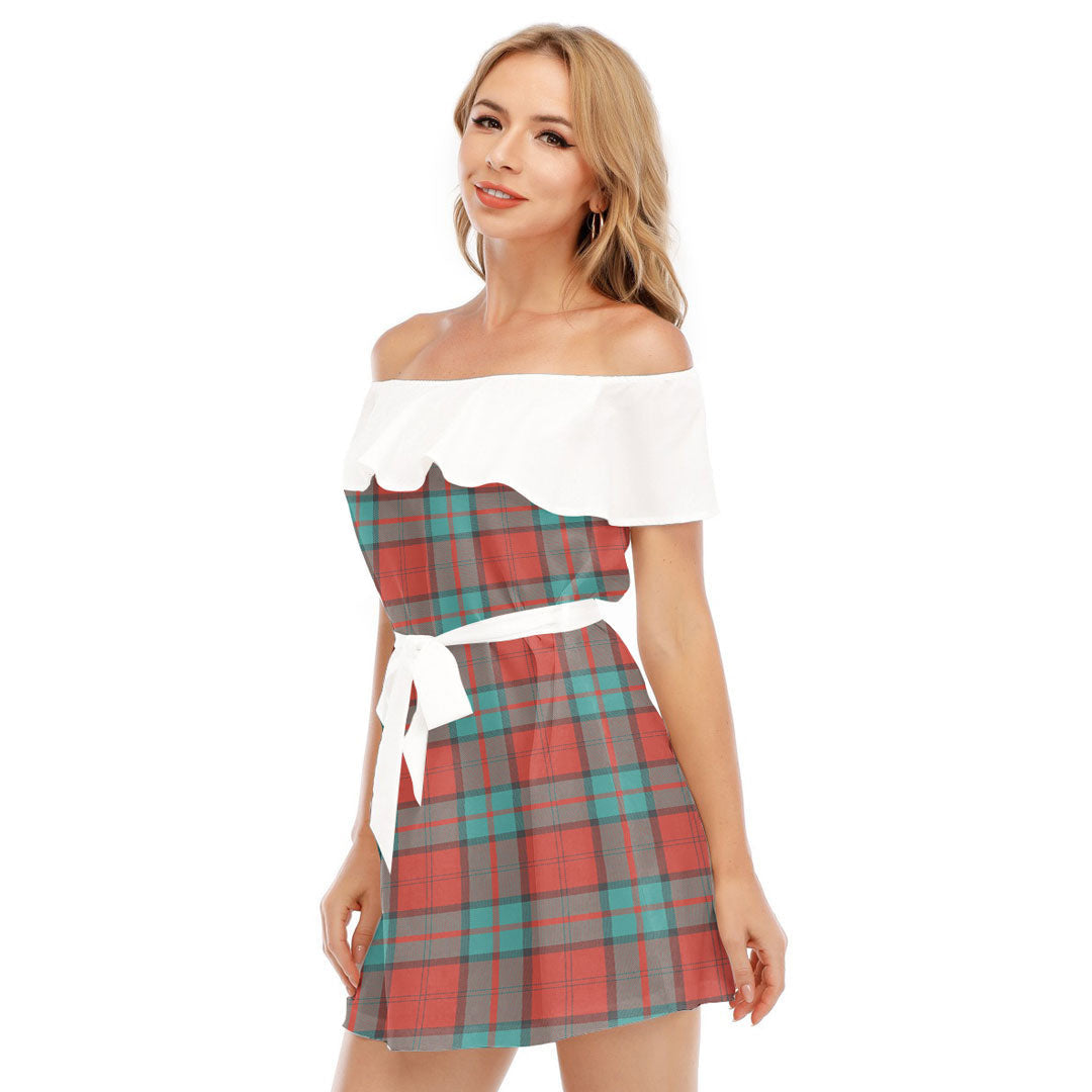 Dunbar Ancient Tartan Plaid Off-shoulder Dress With Ruffle