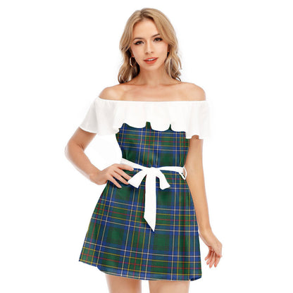 Cockburn Ancient Tartan Plaid Off-shoulder Dress With Ruffle