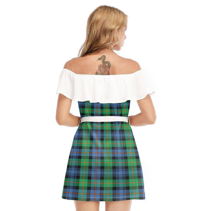 Murray of Atholl Ancient Tartan Plaid Off-shoulder Dress With Ruffle