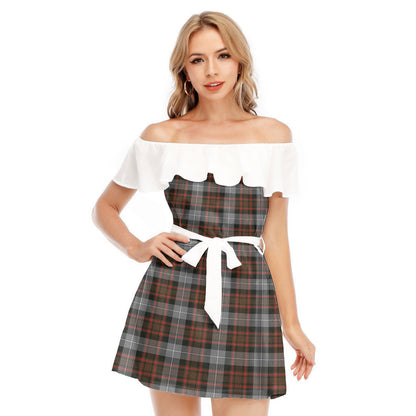 MacRae Hunting Weathered Tartan Plaid Off-shoulder Dress With Ruffle