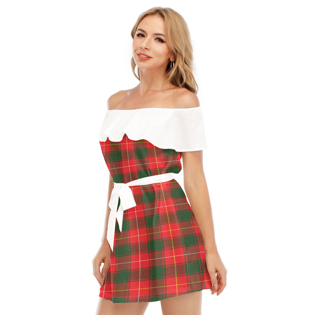 MacPhee Modern Tartan Plaid Off-shoulder Dress With Ruffle