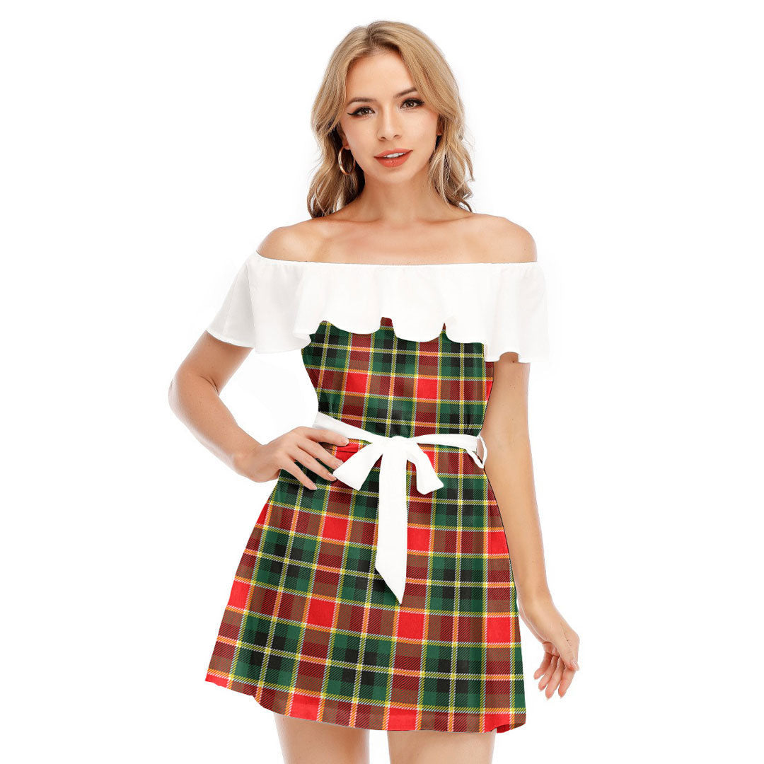 MacLachlan Hunting Modern Tartan Plaid Off-shoulder Dress With Ruffle