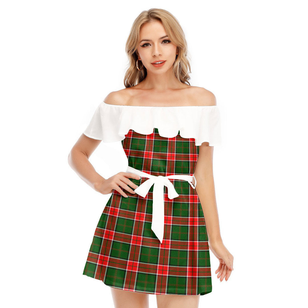 Pollock Modern Tartan Plaid Off-shoulder Dress With Ruffle