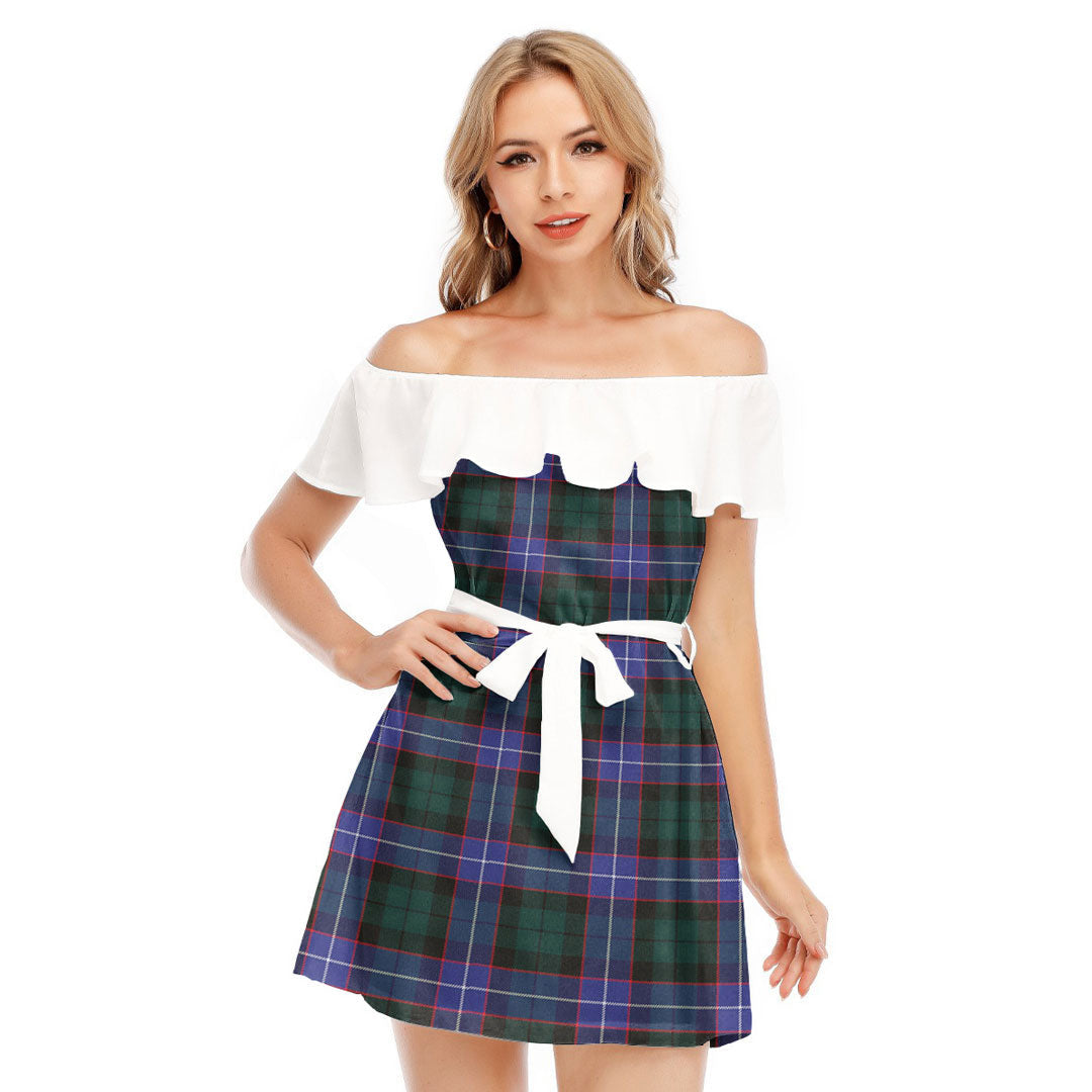 Hunter Modern Tartan Plaid Off-shoulder Dress With Ruffle