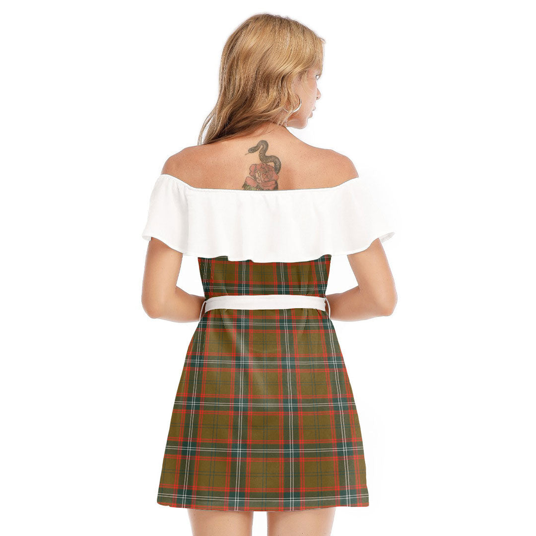 Seton Hunting Modern Tartan Plaid Off-shoulder Dress With Ruffle