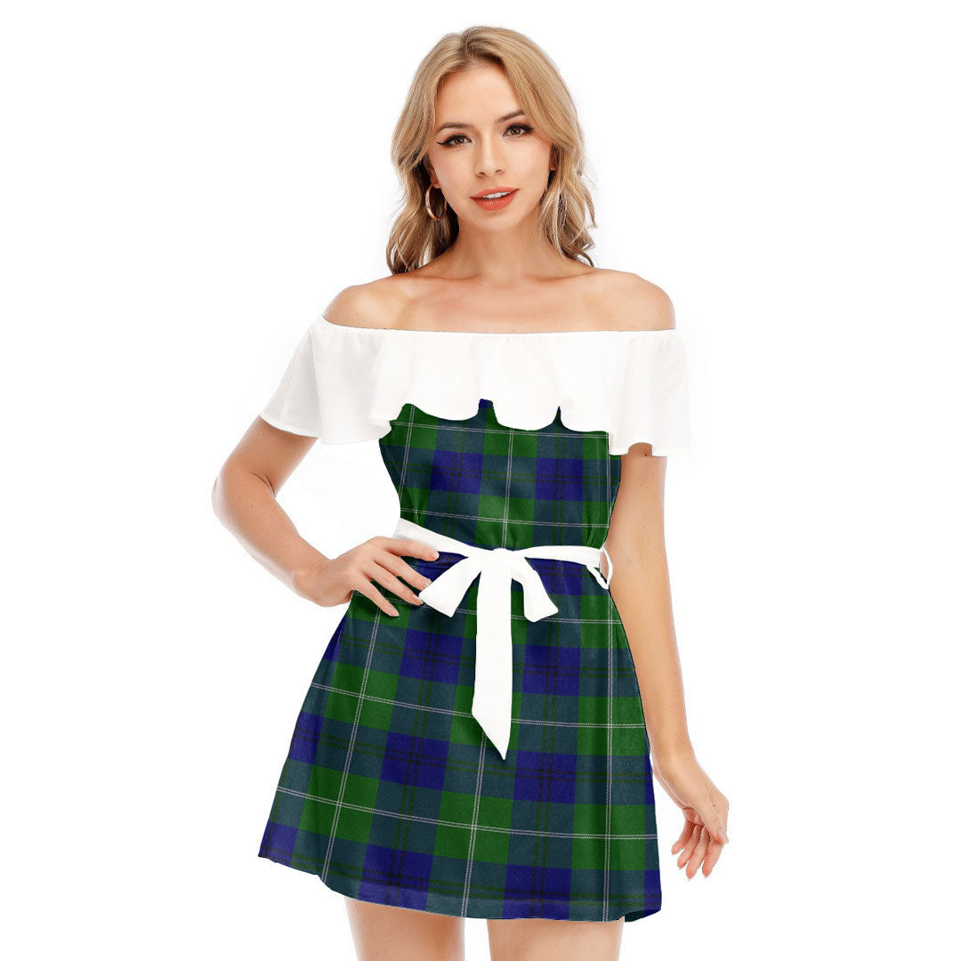 Oliphant Modern Tartan Plaid Off-shoulder Dress With Ruffle