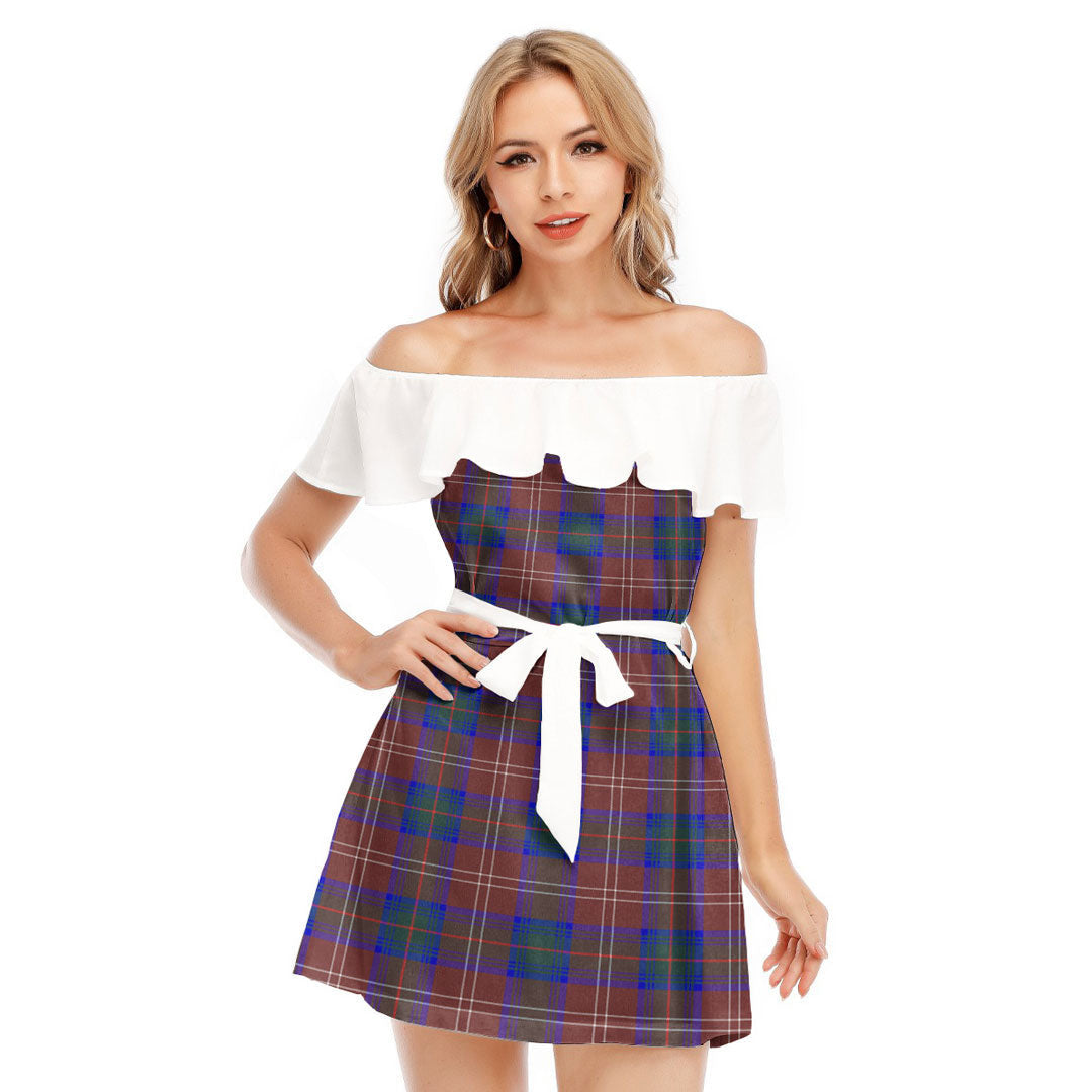 Chisholm Hunting Modern Tartan Plaid Off-shoulder Dress With Ruffle