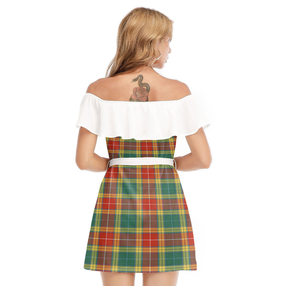 Buchanan Old Sett Tartan Plaid Off-shoulder Dress With Ruffle