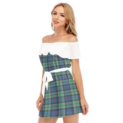 Leslie Hunting Ancient Tartan Plaid Off-shoulder Dress With Ruffle