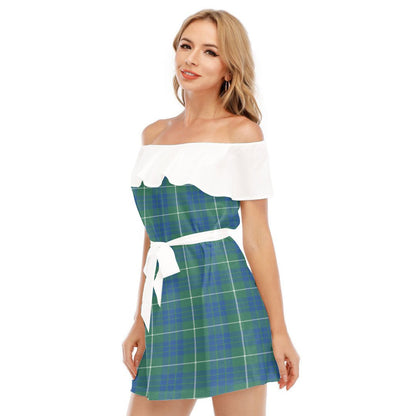 Hamilton Hunting Ancient Tartan Plaid Off-shoulder Dress With Ruffle