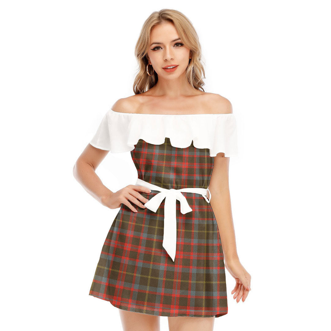 MacKintosh Hunting Weathered Tartan Plaid Off-shoulder Dress With Ruffle