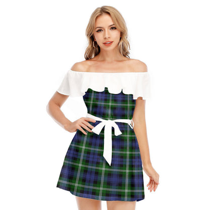 Baillie Modern Tartan Plaid Off-shoulder Dress With Ruffle