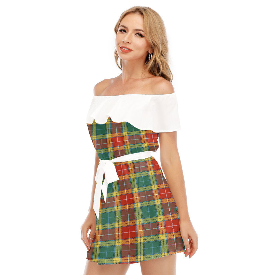 Buchanan Old Sett Tartan Plaid Off-shoulder Dress With Ruffle