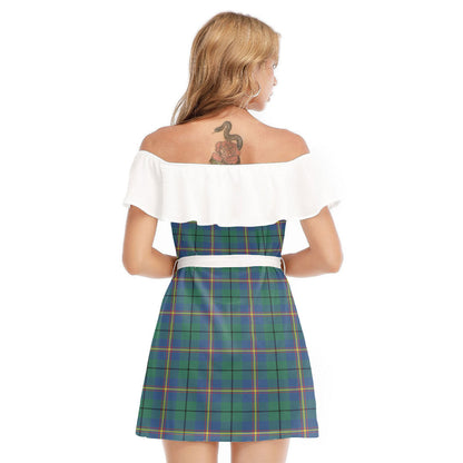 Carmichael Ancient Tartan Plaid Off-shoulder Dress With Ruffle