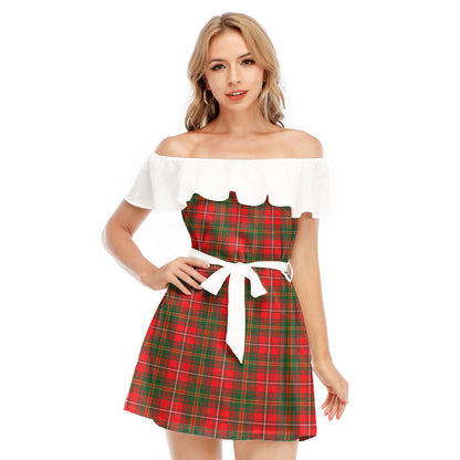 Hay Modern Tartan Plaid Off-shoulder Dress With Ruffle