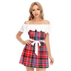 Aberdeen District Tartan Plaid Off-shoulder Dress With Ruffle