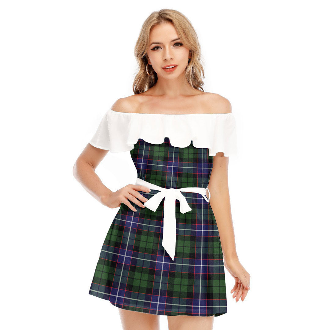 Galbraith Modern Tartan Plaid Off-shoulder Dress With Ruffle