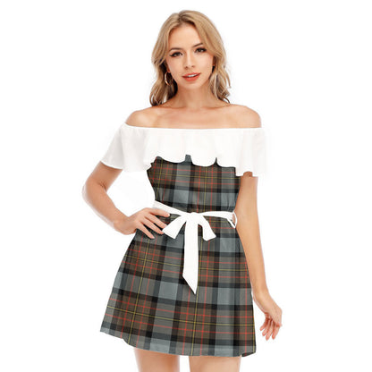 MacLaren Weathered Tartan Plaid Off-shoulder Dress With Ruffle