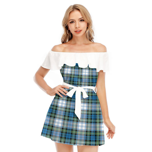 Campbell Dress Ancient Tartan Plaid Off-shoulder Dress With Ruffle