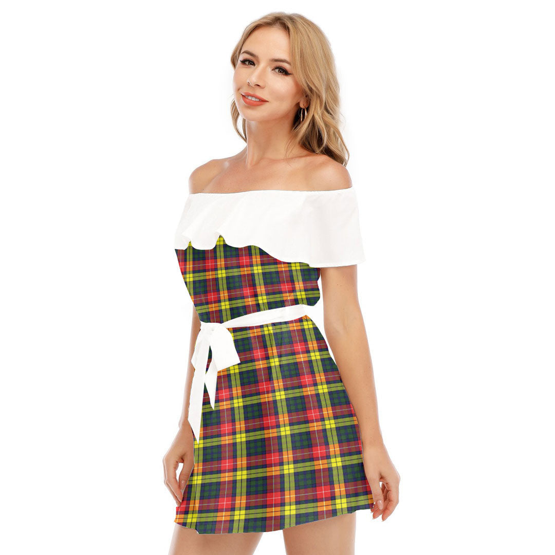 Buchanan Modern Tartan Plaid Off-shoulder Dress With Ruffle