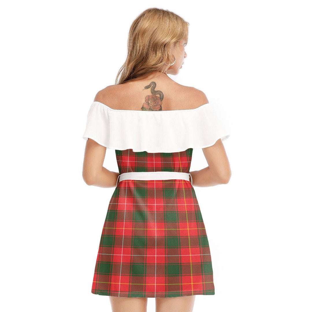 MacPhee Modern Tartan Plaid Off-shoulder Dress With Ruffle