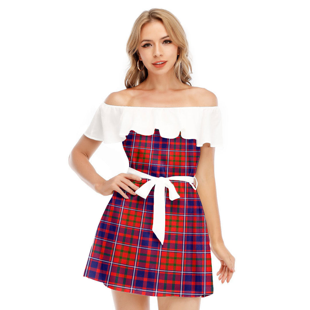 Cameron of Lochiel Modern Tartan Plaid Off-shoulder Dress With Ruffle