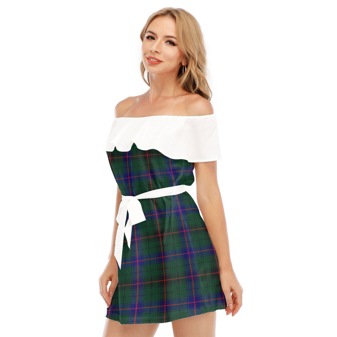 Davidson Modern Tartan Plaid Off-shoulder Dress With Ruffle