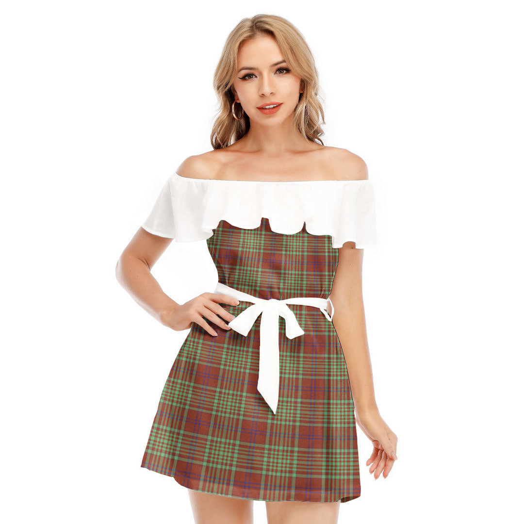 MacGillivray Hunting Ancient Tartan Plaid Off-shoulder Dress With Ruffle