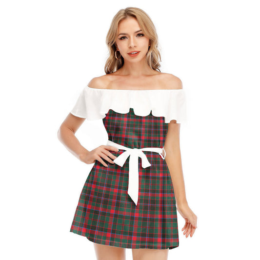 Cumming Hunting Modern Tartan Plaid Off-shoulder Dress With Ruffle